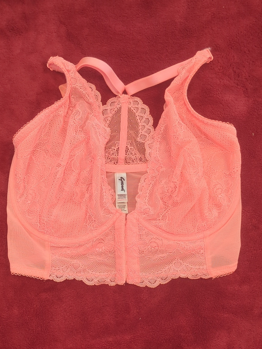 Neon Orange Gossard Longline Lace Halter Bra US 30G